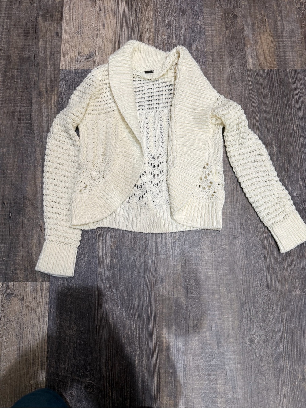 Open-Front Cream Knit Shrug with Shawl Collar